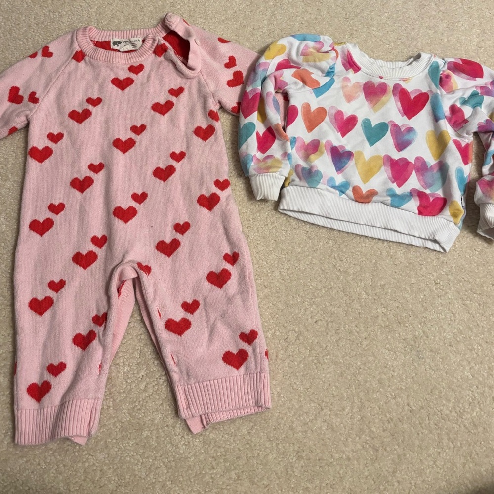 Monica and Andy Pink Heart Jumpsuit and  little sleepies Heart Sweater Set
